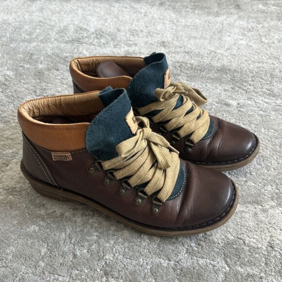 Pikolinos Boots Womens 7 Brown Ankle Shoes Leather Comfort Hiking EU 37 Lace Up - Picture 1 of 14